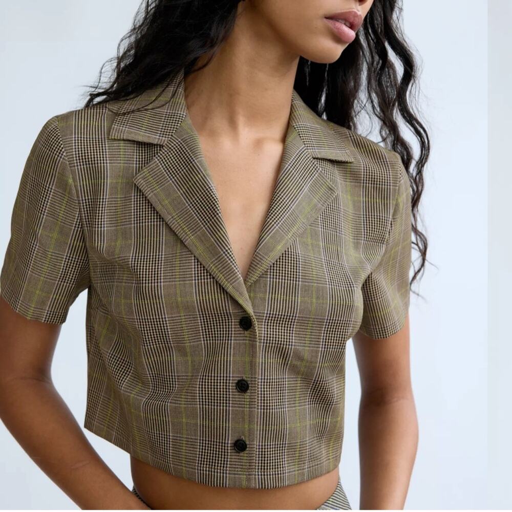 Aritzia Sunday Best Tuesday Boxy Button-Up Plaid Top Size XS